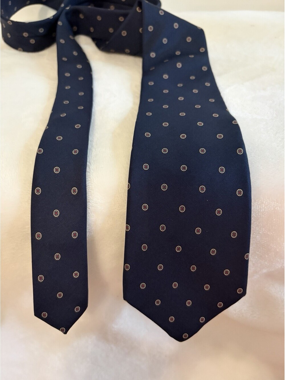 Vintage Christian Dior EUC Silk Paris New York Mens Preppy Pattern Necktie Navy